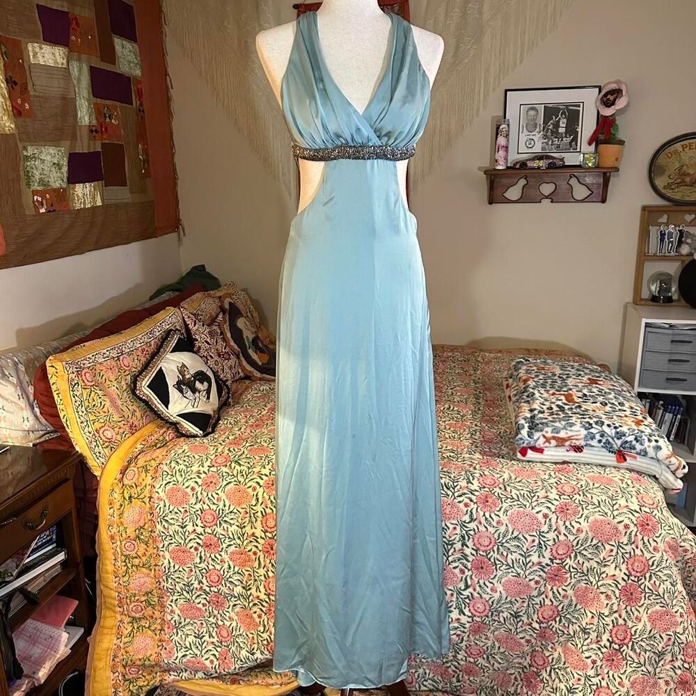 BCBGeneration NWT Aqua Blue Maxi Gown with Waist Cut Out